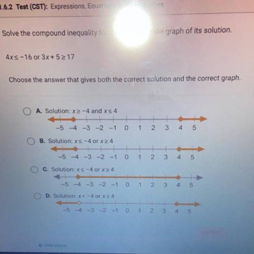 PLEASE HELP

Solve the compound inequality for x and identify the graph of its solution.
4xs-1