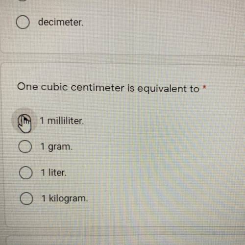 What is one cubic centimeter equivalent to