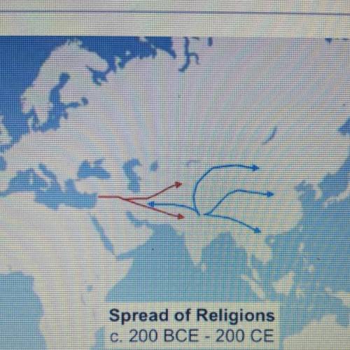 Which religion would be MOST likely to be represented by the blue lines?

A) Buddhism
B) Islam
C)