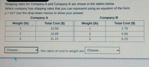 Shipping rates for Company A and Company B are shown in the tables below. Which company has shippin