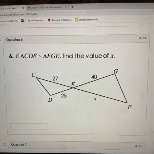If ACDE ~ AFGE, find the value of x.
С
27
40
E
25
D
х
E
