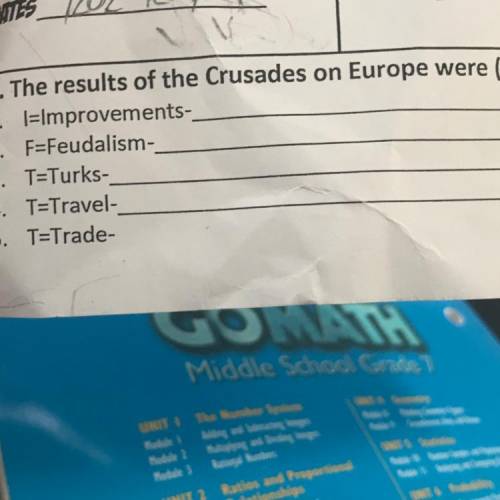 The question asks The results of the crusades on Europe were “(I.F. Turks traveled they would trade