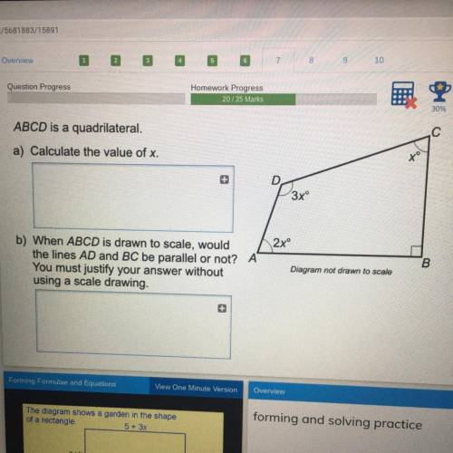 ABCD is a quadrilateral.

O
a) Calculate the value of x.
+
D
3xº
12×°
b) When ABCD is drawn to sca