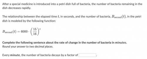 After a special medicine is introduced into a petri dish full of bacteria, the number of bacteria r