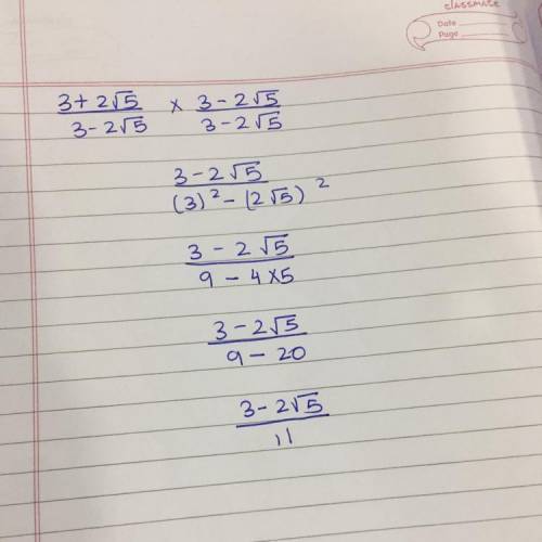 Rationalise the denominator of : (3+2√5)/(5-2√3)