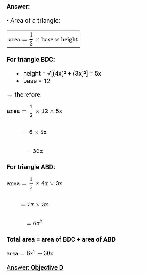 Find an expression for the area enclosed by quadrilateral ABCD below.

a) 7x+25
b) 35 +125
c) 
d)