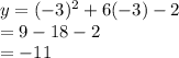 y=(-3)^2+6(-3)-2\\=9-18-2\\=-11