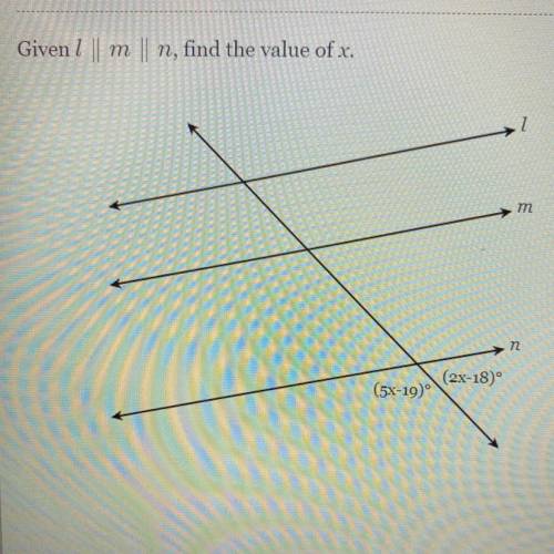 Given l || m || n, find the value of x