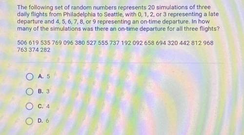 The following set of random numbers represents 20 simulations of three

daily flights from Philade
