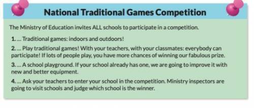 9. Read the poster (National Traditional Games Competition) and complete the information (1–4) with