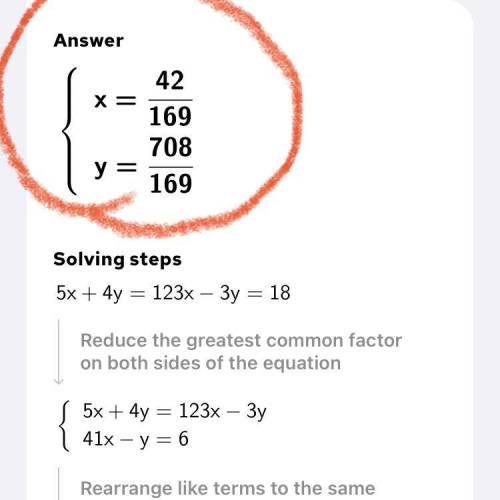 Solve the system using elimination.
5x + 4y = 123x – 3y = 18