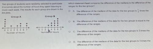 Which statement best compares the difference of the medians to the difference of the

renges for t