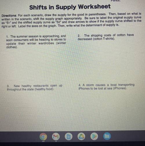 Shifts in Supply Worksheet: