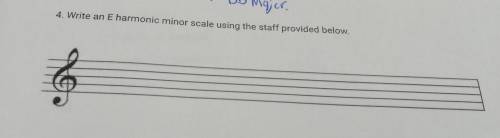 Write an E harmonic minor scale using the staff provided below.