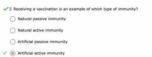 Receiving a vaccination is an example of which type of immunity?