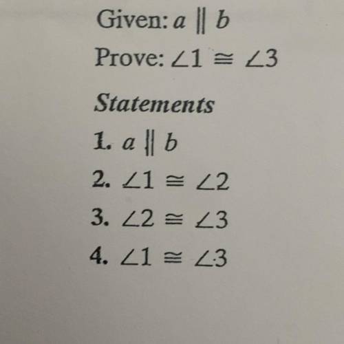 Supply the missing reasons in this two column proof.