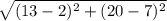 \sqrt{(13-2)^{2} +(20-7)^2}