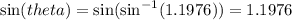 \sin(theta)=\sin(\sin^{-1}(1.1976))=1.1976