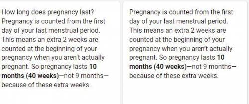 How long does a pregnancy last will give 100 points I'm in test

a 1day
b 1mounth
c 2weeks
d 1year