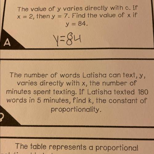The number of words Latisha can text, y,

varies directly with x, the number of
minutes spent text