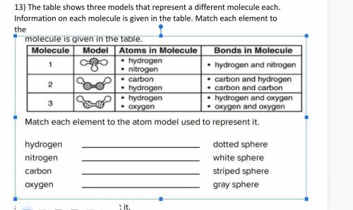 The table shows three models that represent a different molecule each. Information on each molecule