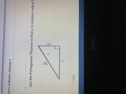 Use the Pythagorean theorem to find x, in simplest radical form