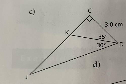 In each triangle, determine the length of JK to the nearest tenth of a centimetre