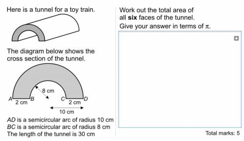 Here is a tunnel for a toy train. The diagram shows the cross section of the tunnel. AD is a semici