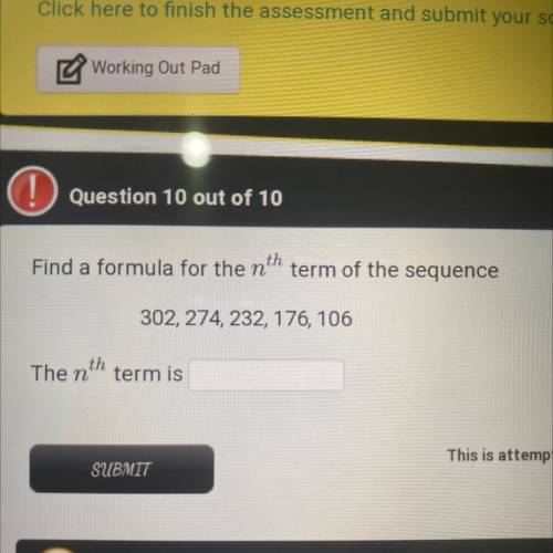 Find the formula for the nth term of the sequence 
302, 274, 232, 176, 106
