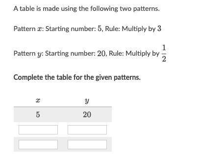 PICTURE IS ATTACHED :)

A table is made using the following two patterns. Pattern x: Starting numb