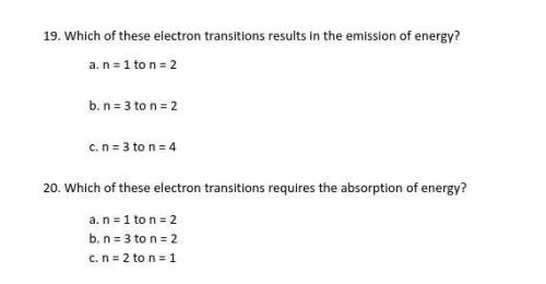 1. Which of these electron transitions results in the emission of energy?

2.Which of these electr