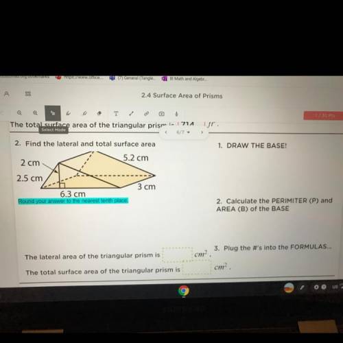 Find the lateral and total surface area