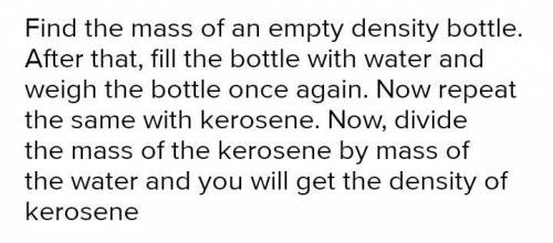 Describe an experiment to find the density of copper turnings using a density bottle and kerosene.