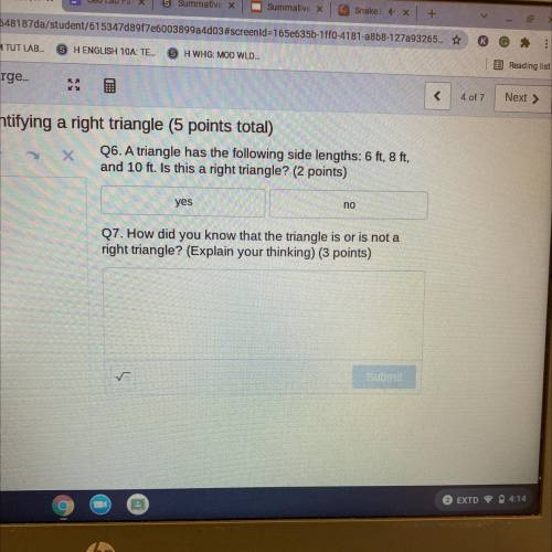 A triangle has the following side lengths: 6ft, 8ft, and 10ft. Is this a right triangle?

How did