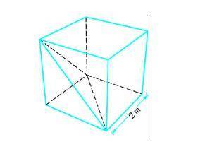 A cube of side length 2 m is composed of two materials, separated by a plane slanting down from the
