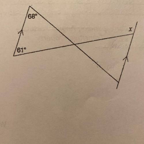 Consider the diagram below.

What is the value of x?
A. 61°
B. 68°
C. 112°
D. 119°
