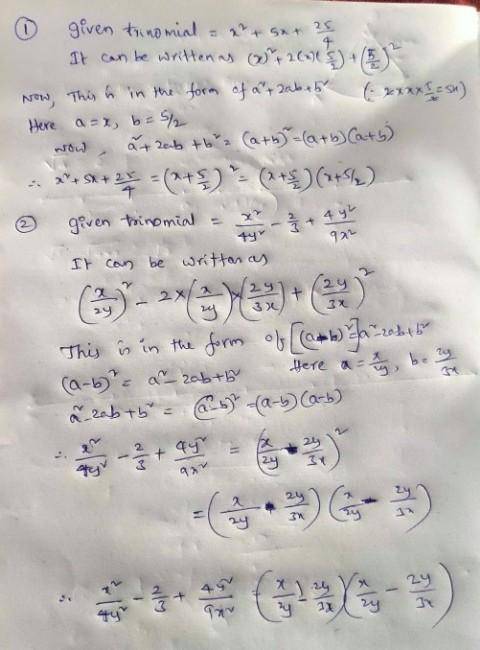 Please solve fast. Q.No. 26 and 29.26. x²+5x+25/427. x²/4y²-2/3+4y²/9x²