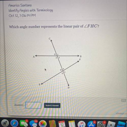Which angle number represents the linear pair of angle FHC?