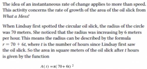 What was the area covered by the oil slick when Lindsay first saw it (at t = 0)?

In the remaining