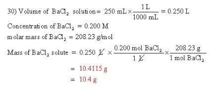 If we wish to prepare 250. mL of 0.200 M BaCl2 solution, how much solid BaCl2 is needed?