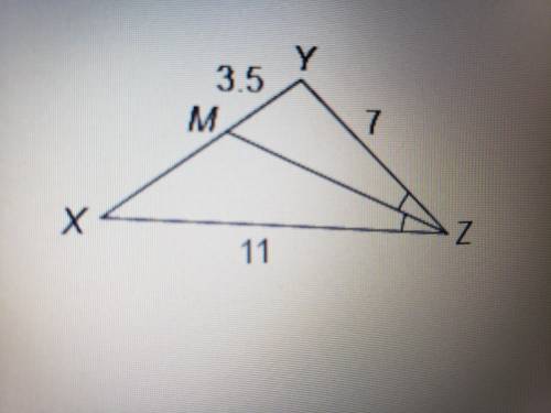 This figure shows △XYZ. MZ¯¯¯¯¯¯ is the angle bisector of ∠YZX.
What is XM?
