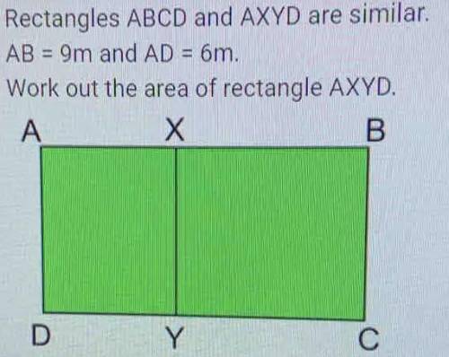 Rectangles ABCD and AXYD are similar shapes.

AB = 9m
AD = 6m
Work out the area of rectangle AXYD.