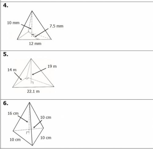 Find the VOLUME of the 3 pyramids below.