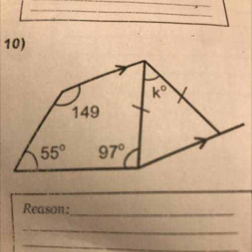 Calculate the missing angle and give a reason for your answer.