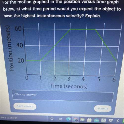 For the motion graphed in the position versus time graph below, at what time period would you expec