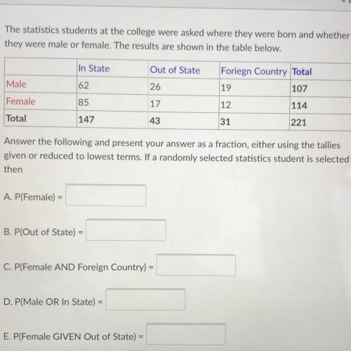 The statistics students at the college were asked where they were born and whether

they were male