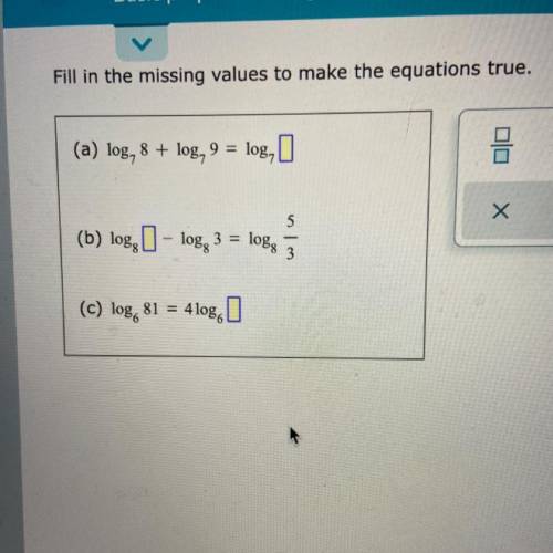 Fill in the missing values to make the equation true.