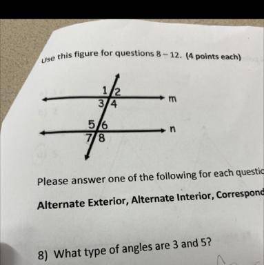 If angle 2 is 67 degrees, what is the measure of angle 8?