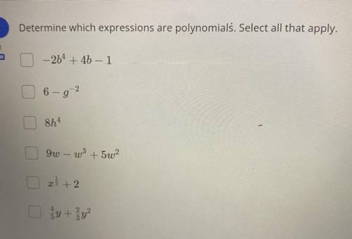 Determine which expressions are polynomials. Select all that apply.