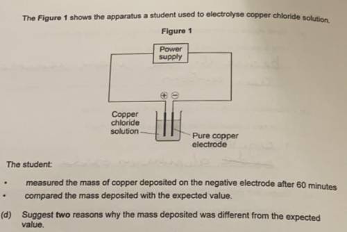 The Figure 1 shows the apparatus a student used to electrolyse copper chloride solution

The stude